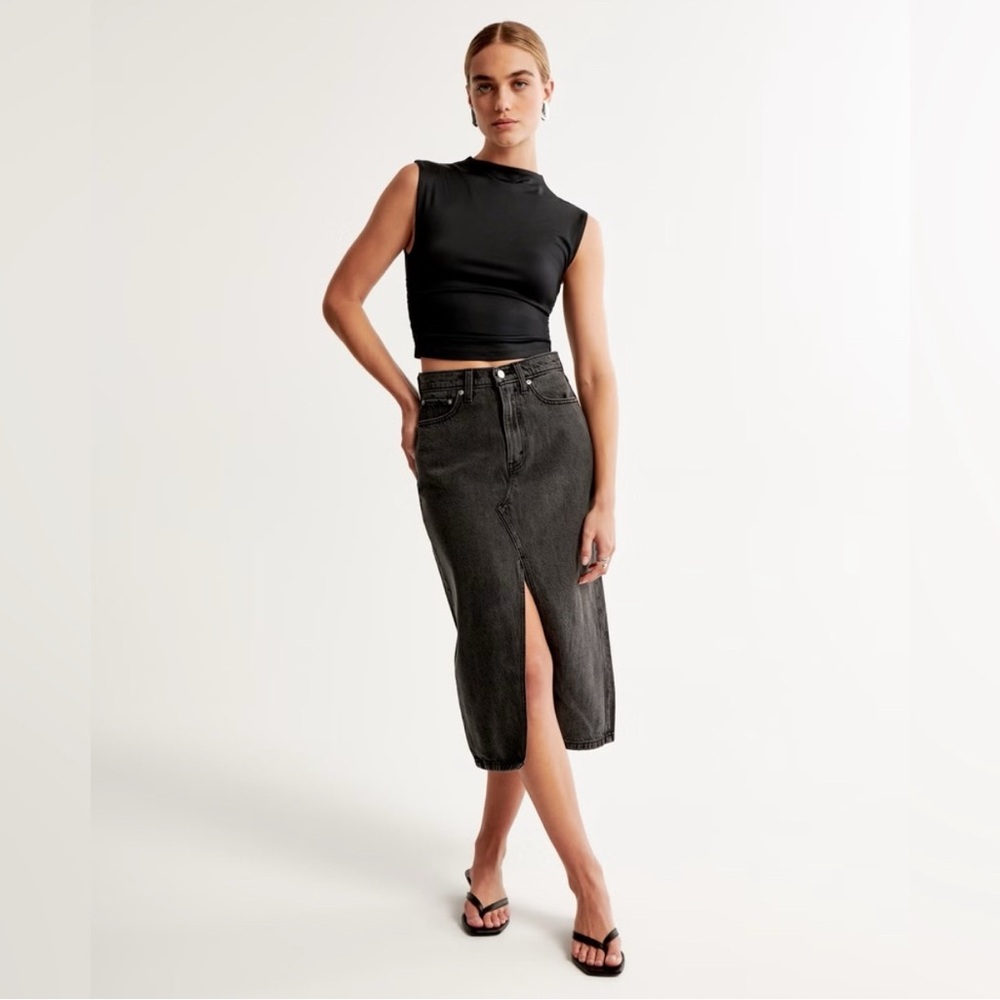 A&F Black Denim Midi Skirt